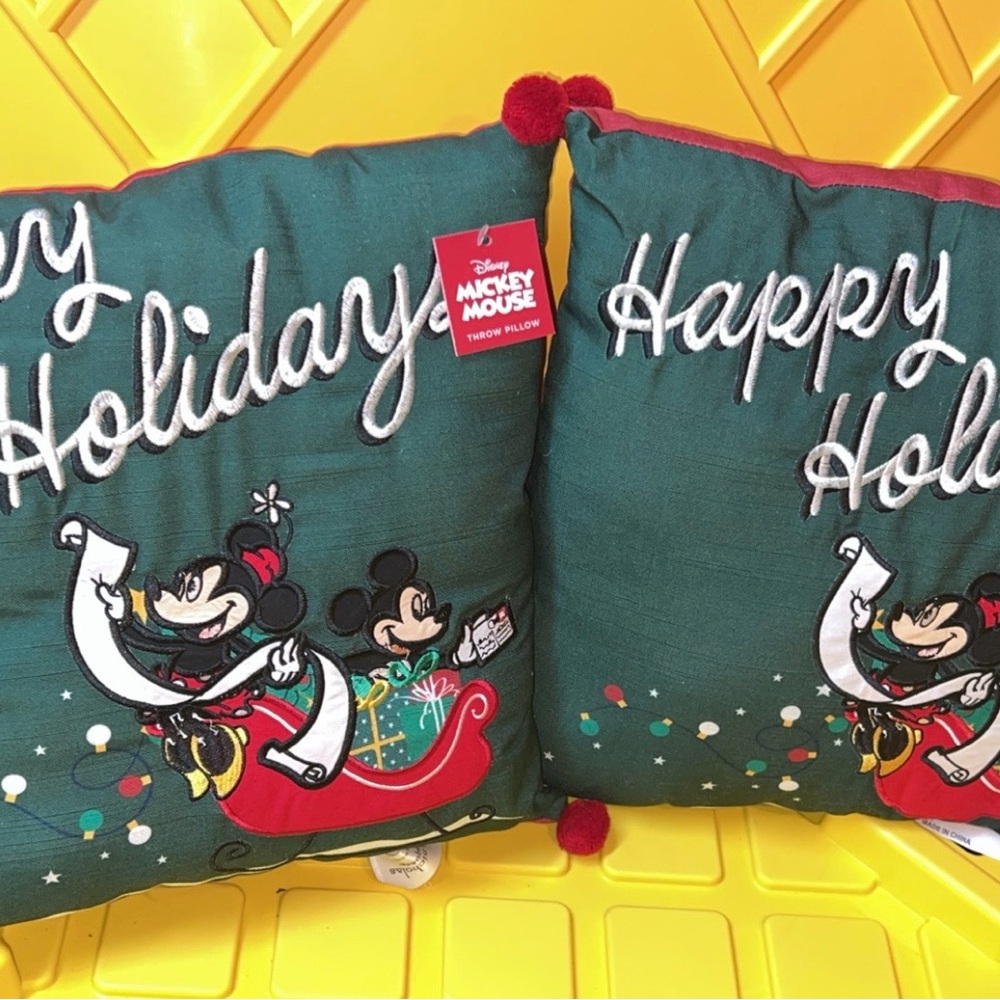 Disney Mickey Mouse Festive Holiday Pillows - Green and Red